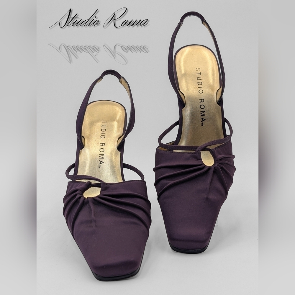 Studio Roma Luxurious Satin Block Strap Women's Purple Heels Size 6.5